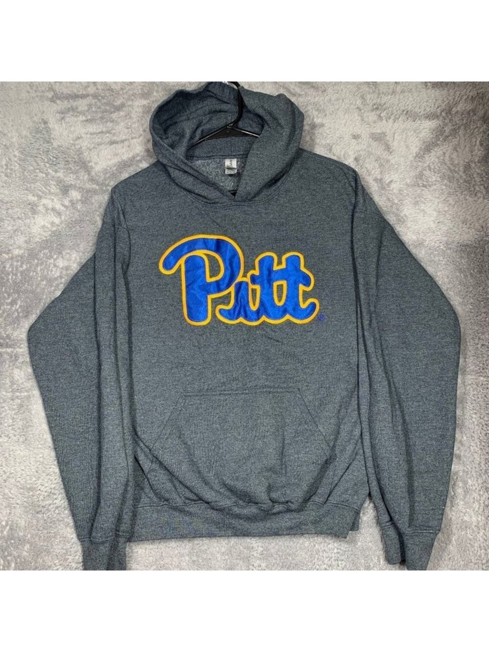 Gildan Pitt Panthers Hoodie Mens Medium Grey Pullover Script Logo Heavy Blend